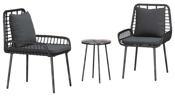 Kert étkező szett 3 pcs Fekete és Antracit Poli rattan és acél