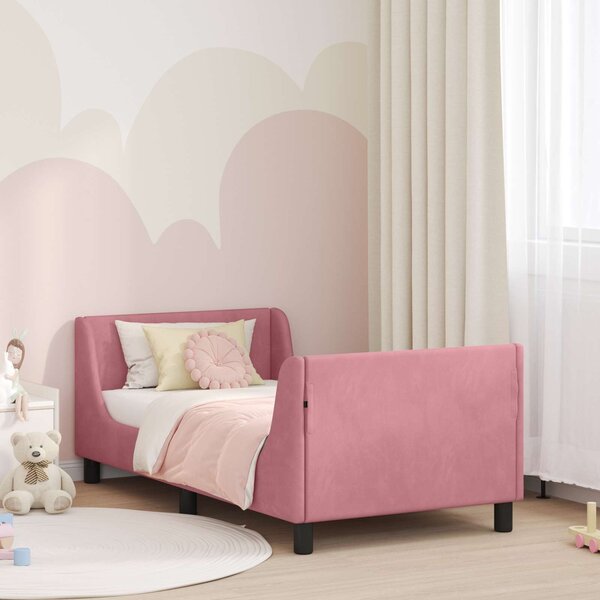 VidaXL Gyerekágy kerettel fejtámlával Rózsaszín 80 x 160 cm Bársony
