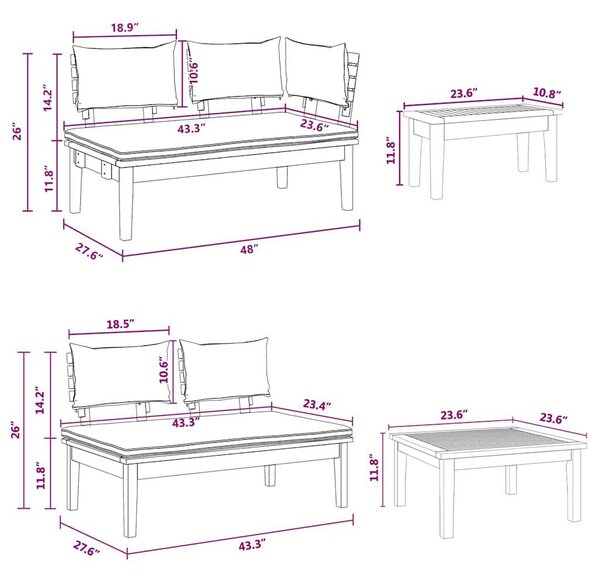 Kert Pad Készlet párnával tárolóval 4 pcs Barna és Szürke