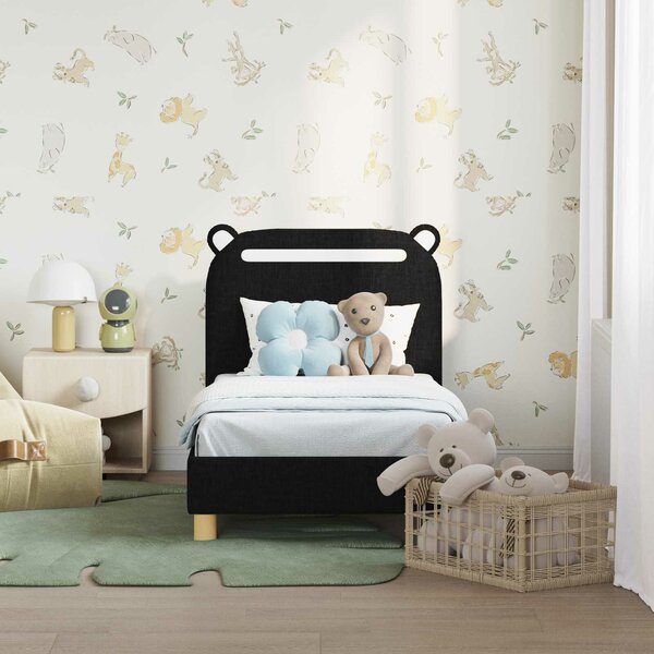 VidaXL Gyerekágy keret fejtámlával Fekete 70 x 140 cm Szövet