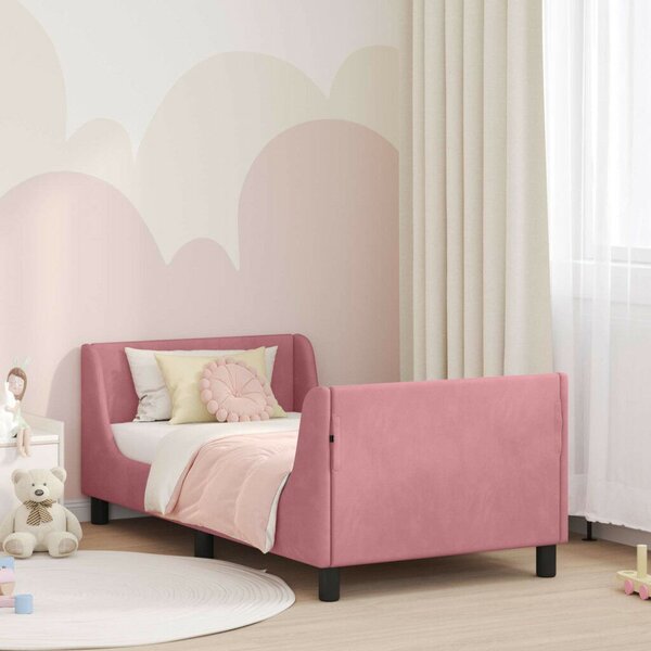 VidaXL Gyerekágy kerettel fejtámlával Rózsaszín 80 x 160 cm Bársony