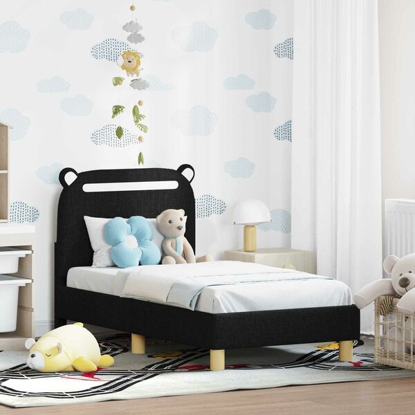 VidaXL Gyerekágy keret fejtámlával Fekete 70 x 140 cm Szövet