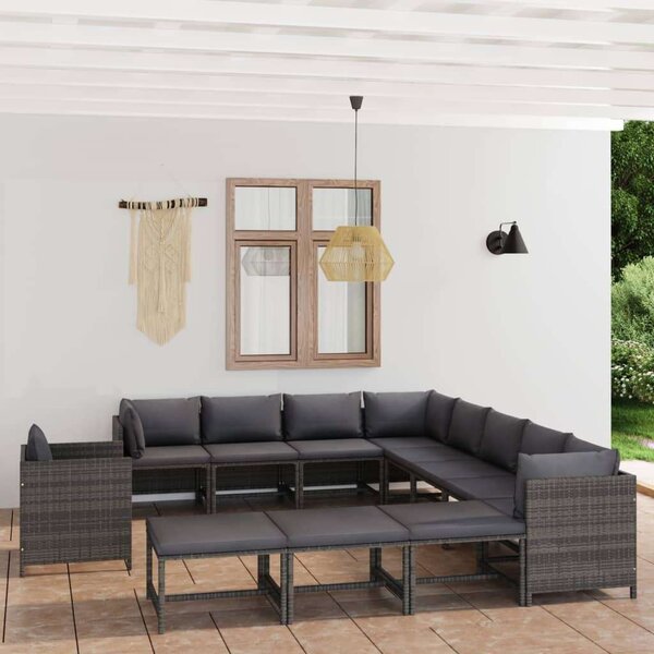 VidaXL Polyrattan Kerti Ülőgarnitúra - 12 részes - Szürke