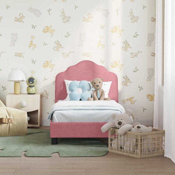 VidaXL Gyerekágy keret fejtámlával Rózsaszín 70 x 140 cm Bársony