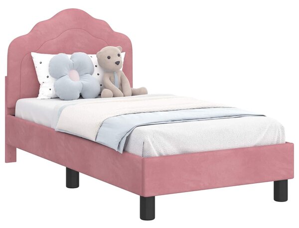 VidaXL Gyerekágy keret fejtámlával Rózsaszín 70 x 140 cm Bársony