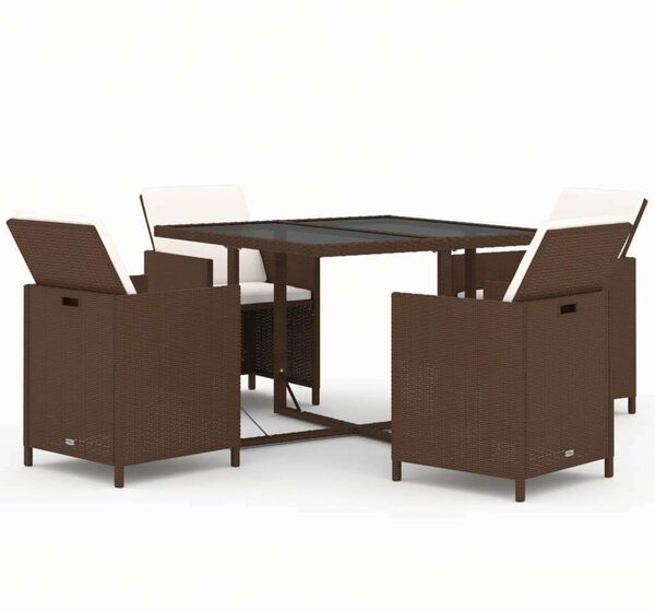 VidaXL 5 részes barna polyrattan kerti étkezőgarnitúra párnákkal