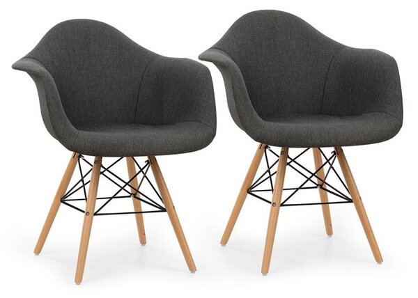 OneConcept Visconti kagylóüléses szék, 2-részes készlet, párnázott, PP-konstrukció, nyírfa, szürke