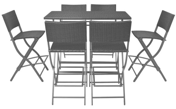 VidaXL 7-részes fekete kerti polyrattan/acél összecsukható étkezőszett