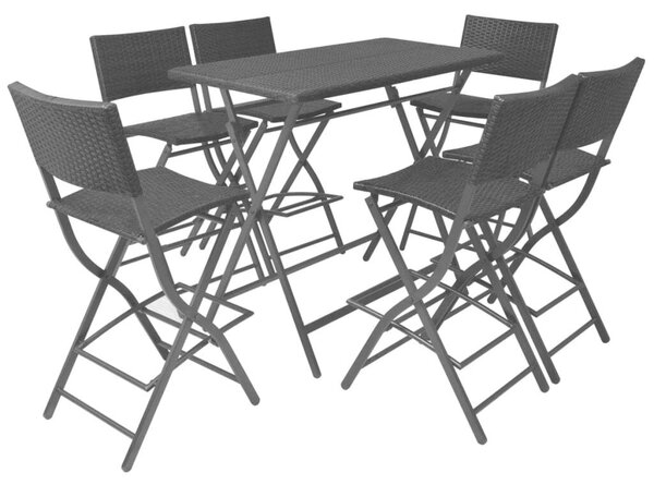 VidaXL 7-részes fekete kerti polyrattan/acél összecsukható étkezőszett
