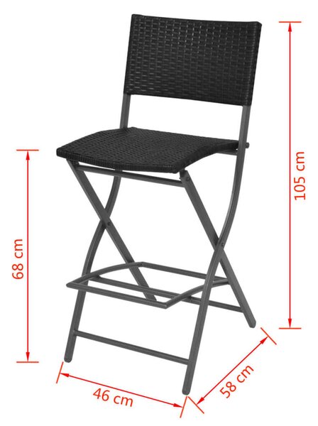 VidaXL 7-részes fekete kerti polyrattan/acél összecsukható étkezőszett