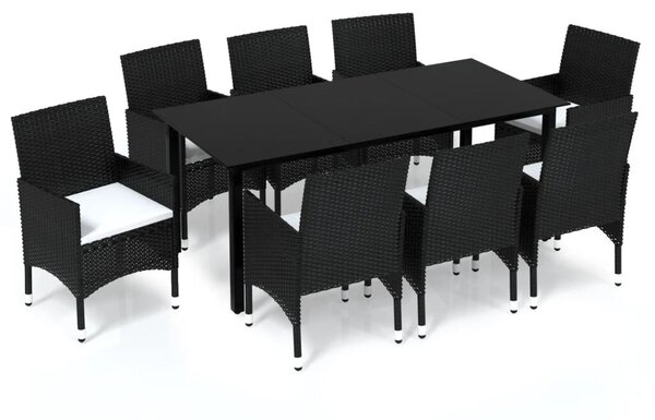 VidaXL - 9 részes Kerti Étkezőgarnitúra - Polyrattan - Fekete