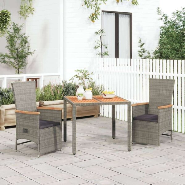 Polyrattan Kerti Étkezőgarnitúra - 3 részes - Szürke