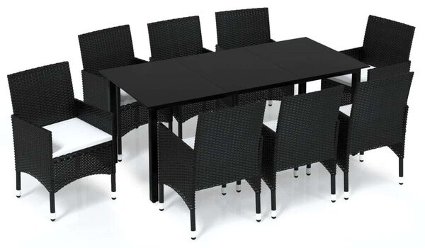VidaXL - 9 részes Kerti Étkezőgarnitúra - Polyrattan - Fekete