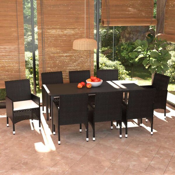 VidaXL - 9 részes Kerti Étkezőgarnitúra - Polyrattan - Fekete