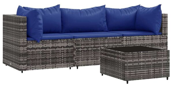 VidaXL 4 részes szürke polyrattan kerti ülőgarnitúra párnákkal