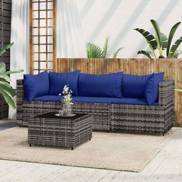 VidaXL 4 részes szürke polyrattan kerti ülőgarnitúra párnákkal