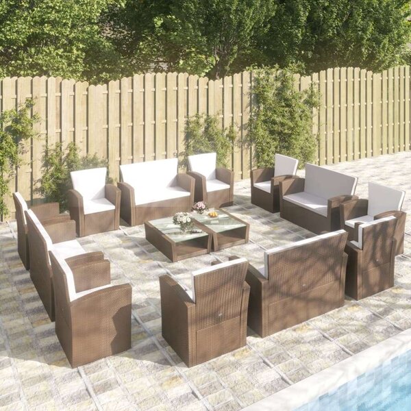 VidaXL Polyrattan Kerti Ülőgarnitúra - 16 részes - Barna