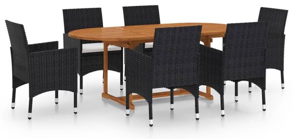 7 részes fekete polyrattan kerti étkezőgarnitúra