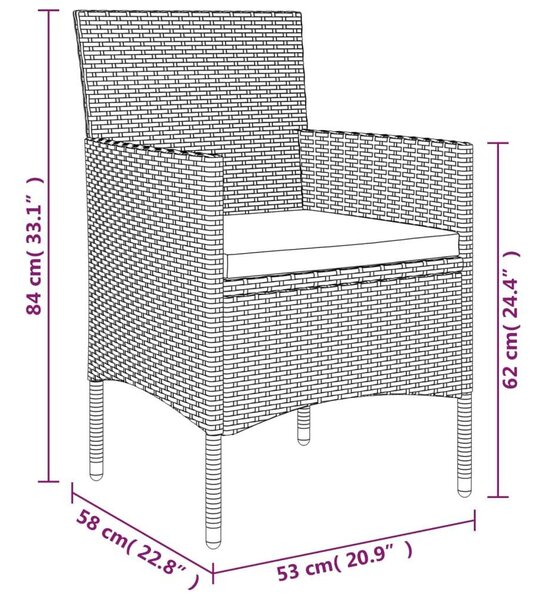 Rattan Kerti Étkezőgarnitúra - 5 részes - Fekete