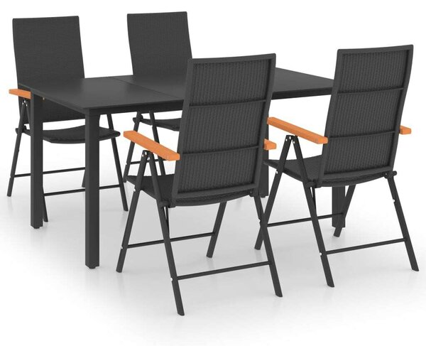 Rattan Kerti Étkezőgarnitúra - 5 részes - Fekete-Barna