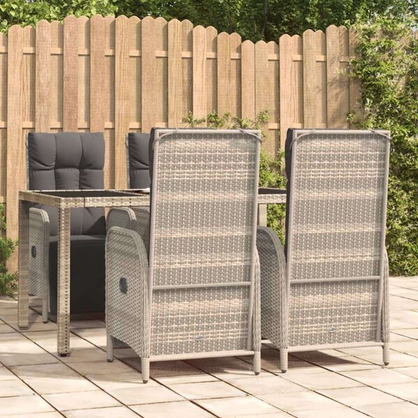 5 részes Szürke Polyrattan Kerti Étkezőgarnitúra - 150x90 cm Asztallal