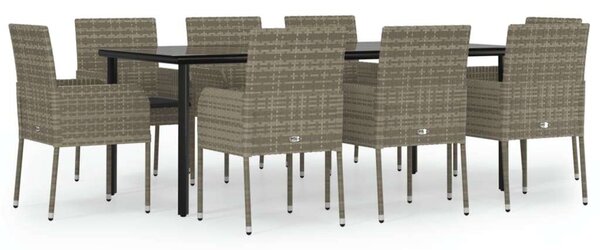 Polyrattan Kerti Étkezőszett - 9 részes - Fekete/Szürke