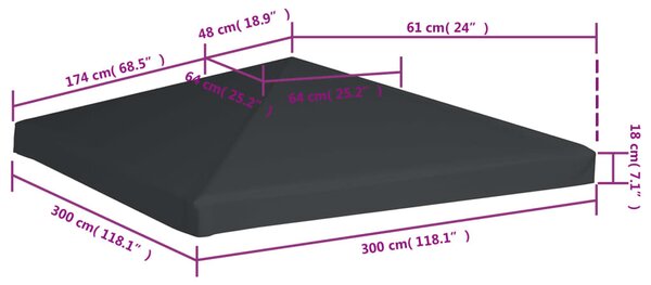 Szürke pavilon tetőponyva 310 g/m², 3 x 3 m
