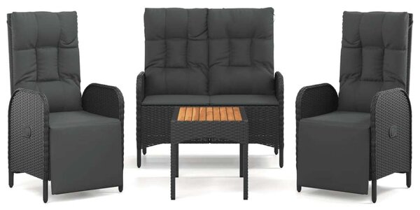 4 részes fekete polyrattan kerti ülőgarnitúra párnákkal