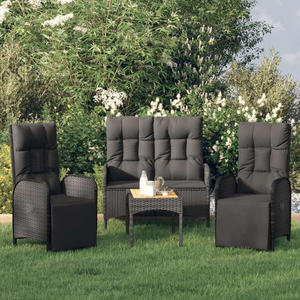 4 részes fekete polyrattan kerti ülőgarnitúra párnákkal