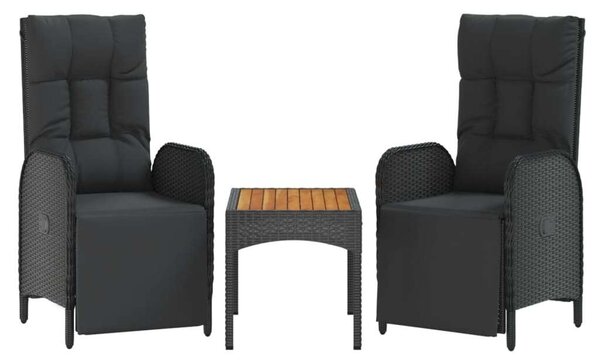 4 részes fekete polyrattan kerti ülőgarnitúra párnákkal