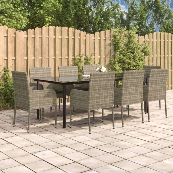 Polyrattan Kerti Étkezőszett - 9 részes - Fekete/Szürke