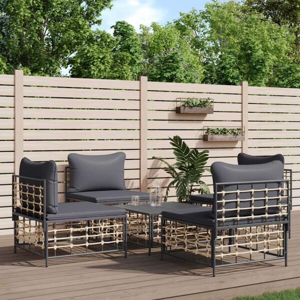 Polyrattan Kerti Ülőgarnitúra - 5 részes - Antracitszürke