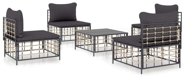 Polyrattan Kerti Ülőgarnitúra - 5 részes - Antracitszürke