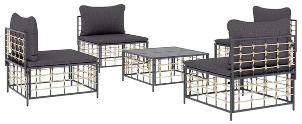 Polyrattan Kerti Ülőgarnitúra - 5 részes - Antracitszürke