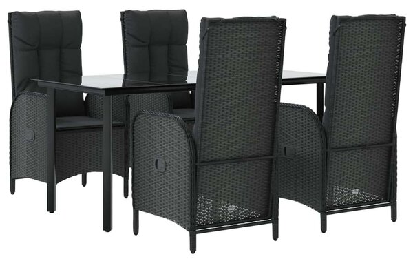 5 részes fekete polyrattan kerti étkezőgarnitúra párnákkal
