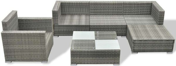 Polyrattan Kerti Bútorszett - 6 részes - Szürke