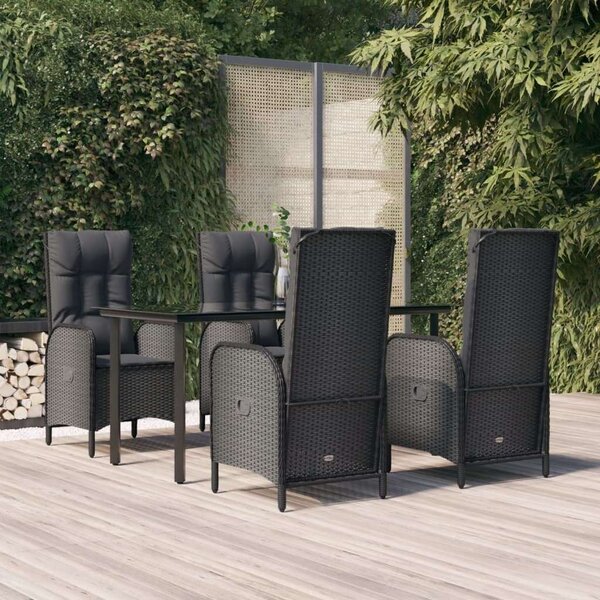 5 részes fekete polyrattan kerti étkezőgarnitúra párnákkal