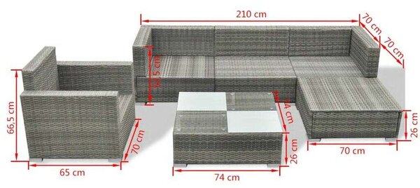 Polyrattan Kerti Bútorszett - 6 részes - Szürke