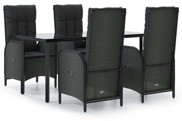5 részes fekete polyrattan kerti étkezőgarnitúra párnákkal
