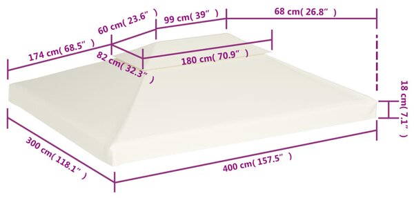 Krémfehér csere pavilon ponyvatető 310 g / m² 3 x 4 m