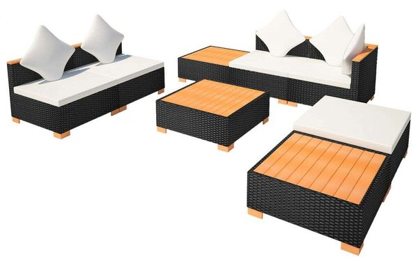 Polyrattan Kerti Bútorszett - 8 részes - Fekete