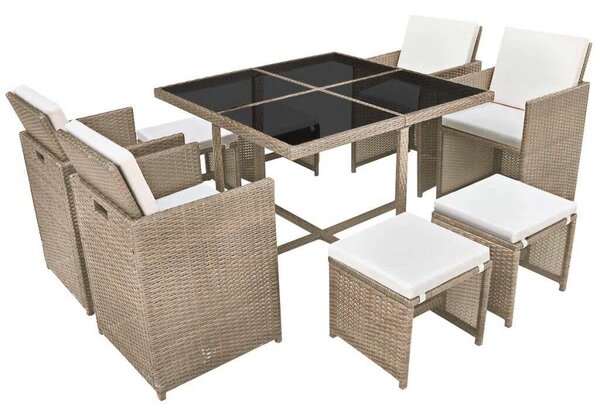 Polyrattan Kültéri Étkezőgarnitúra - 9 részes - Bézs