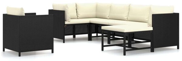 Polyrattan Kerti Bútorszett - 7 részes - Fekete