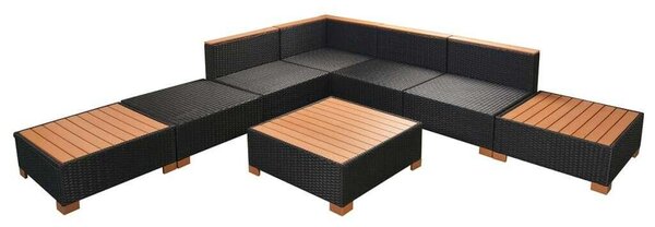 Polyrattan Kerti Bútorszett - 8 részes - Fekete