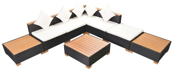 Polyrattan Kerti Bútorszett - 8 részes - Fekete