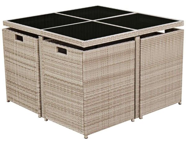 Polyrattan Kültéri Étkezőgarnitúra - 9 részes - Bézs