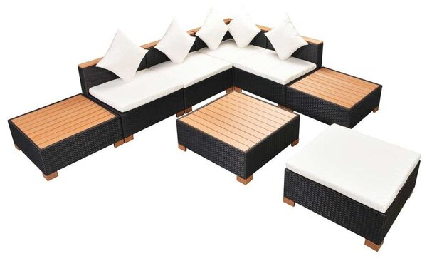 Polyrattan Kerti Bútorszett - 8 részes - Fekete