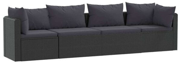 VidaXL 4-részes Kerti Ülőgarnitúra - Fekete Polyrattan