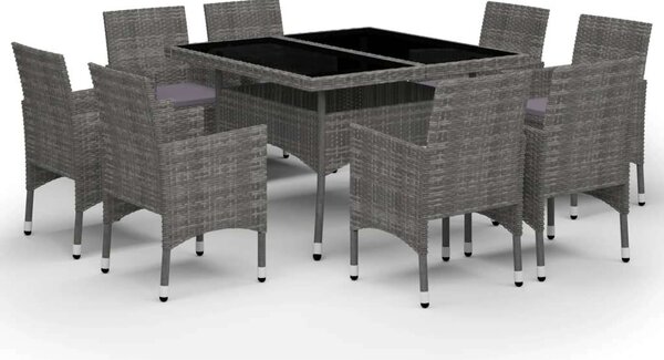 Polyrattan Kerti Étkezőgarnitúra - 9 részes - Szürke