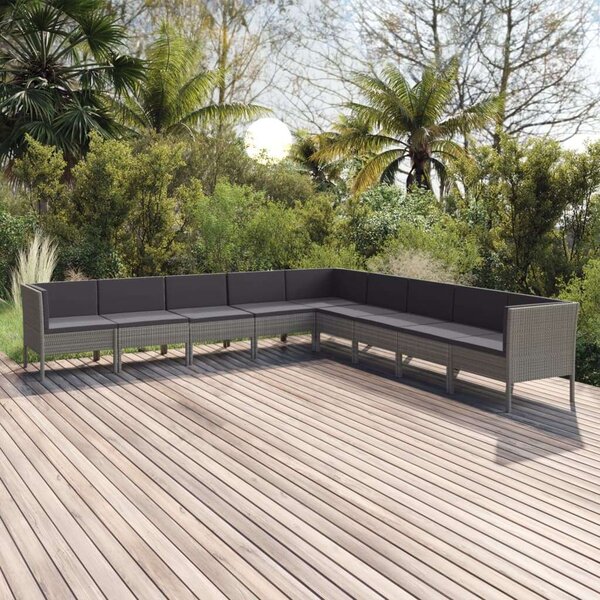 Polyrattan Kerti Ülőgarnitúra - 9 részes - Szürke